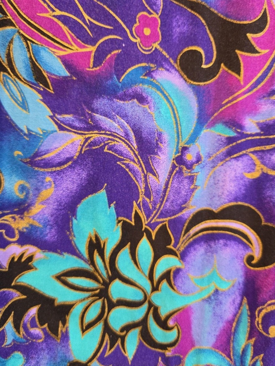 Vintage Positive Attitude Purple & Teal Floral Print Dress – Size 10