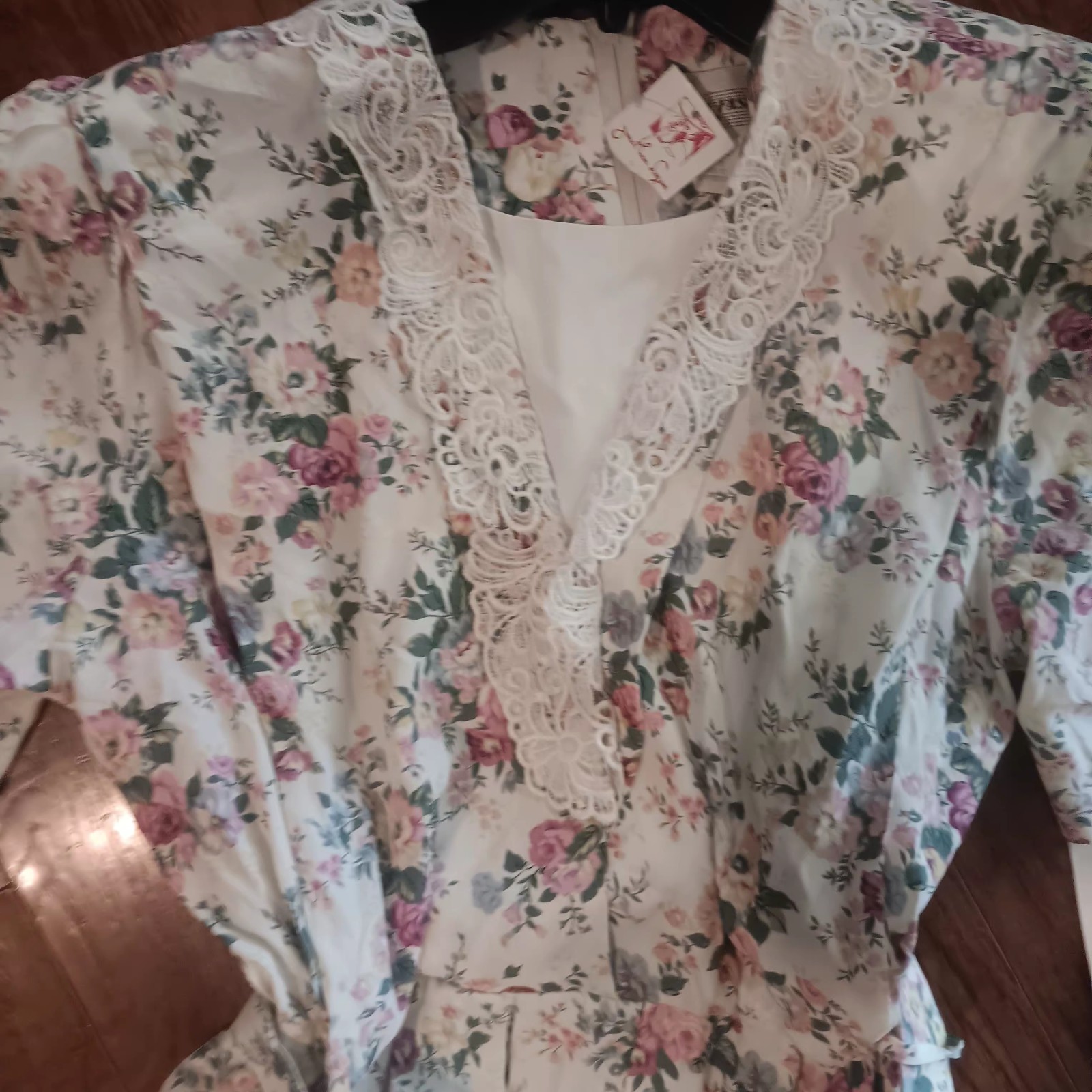 Vintage 90s Dress Women&rsquo;s Size 18 Floral Cottagecore Puff Sleeves Roses Lace NWT
