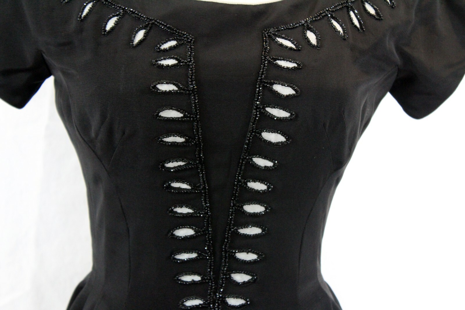 Vintage 1950 Carlye Woman&rsquo;s Black Fitted Full Circle Dress Embellished Bodice Sm