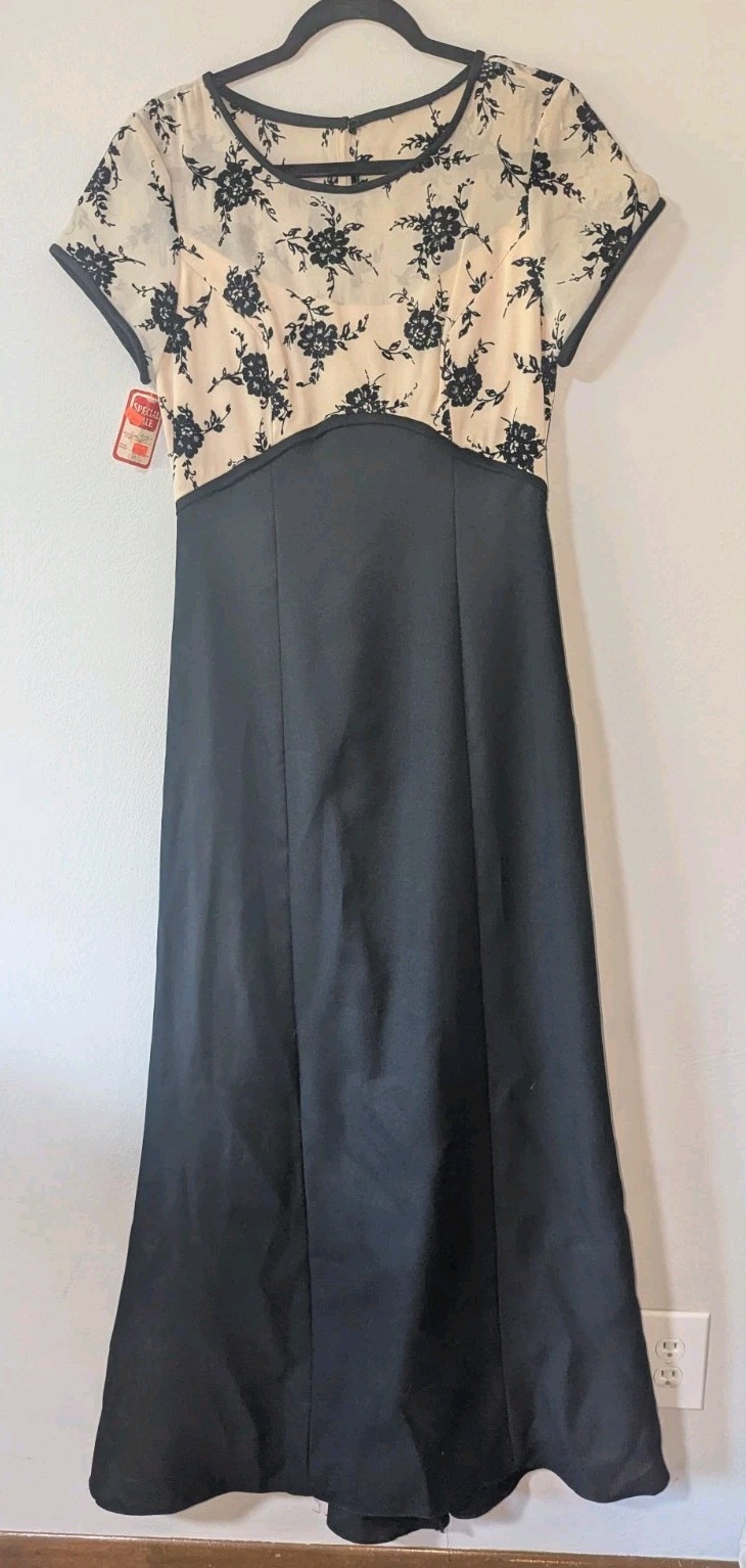 NWT Vintage Deadstock Jordan Floral Black Maxi Dress Size 11/12