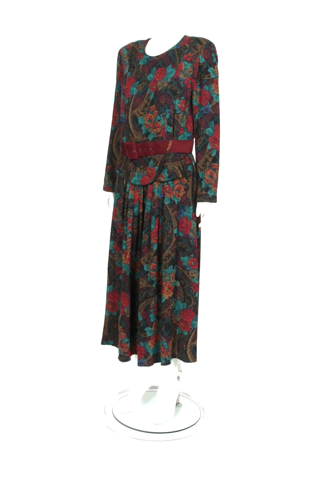 Vintage STUART ALAN Rich Floral Modesty Cottagecore Belted Midi Dress sz 14 /921