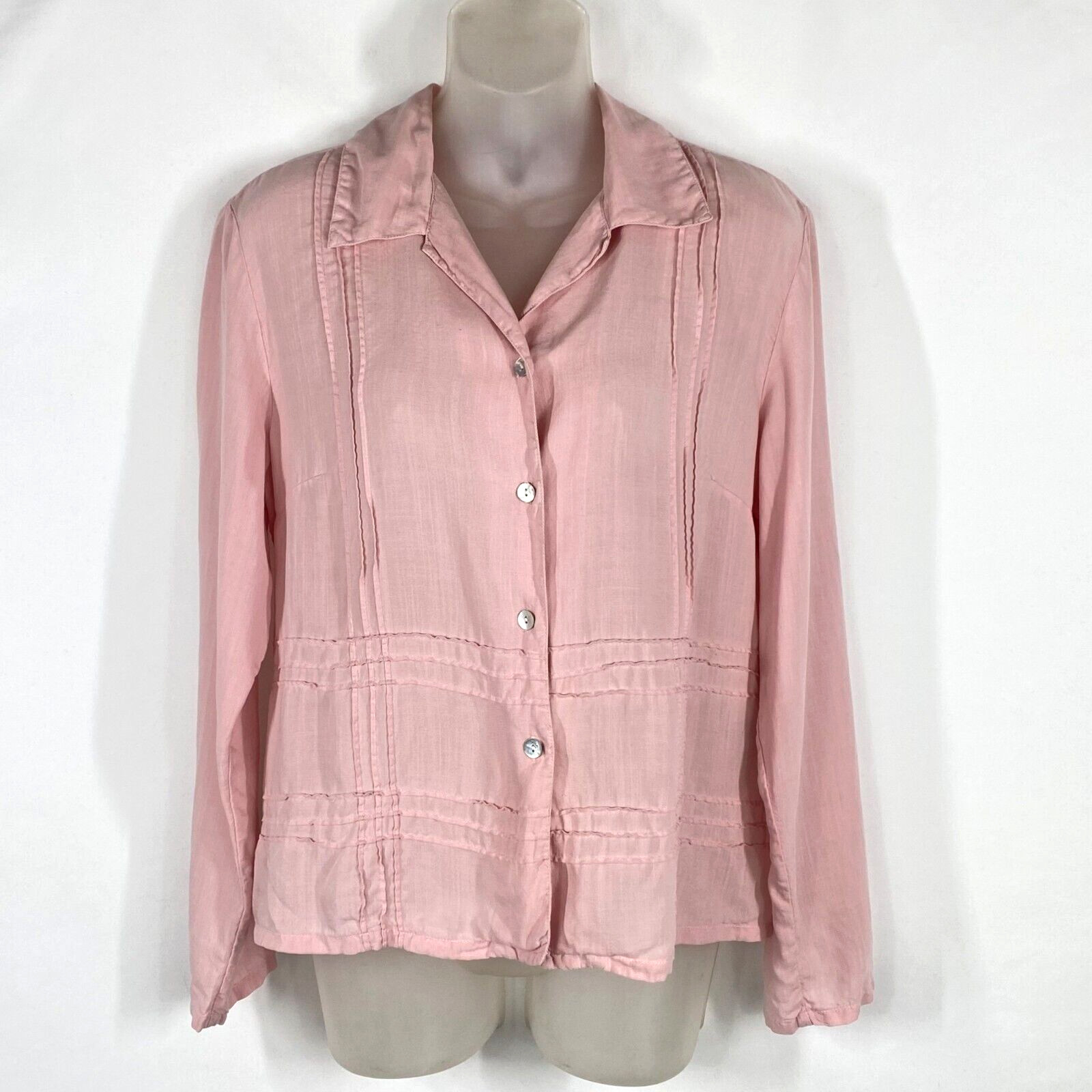 Vintage AKS Amy K Su For Nordstrom Pink Top Abalone Buttons Size M Tencel
