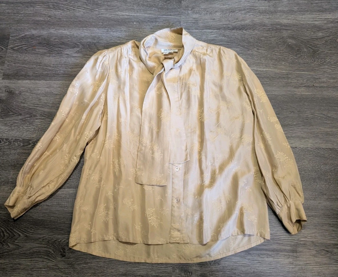Vintage 1960s Silk Jacquard Blouse – Made in British Crown Colony Hong Kong –…