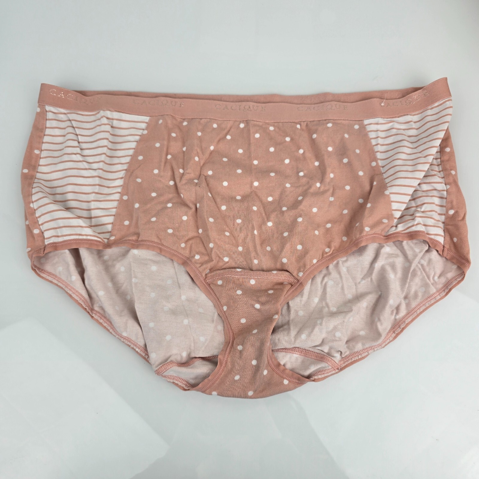 Cacique Soft Cotton Full Brief Panties Pink White Polka Dot Stripe 26 / 28 Women