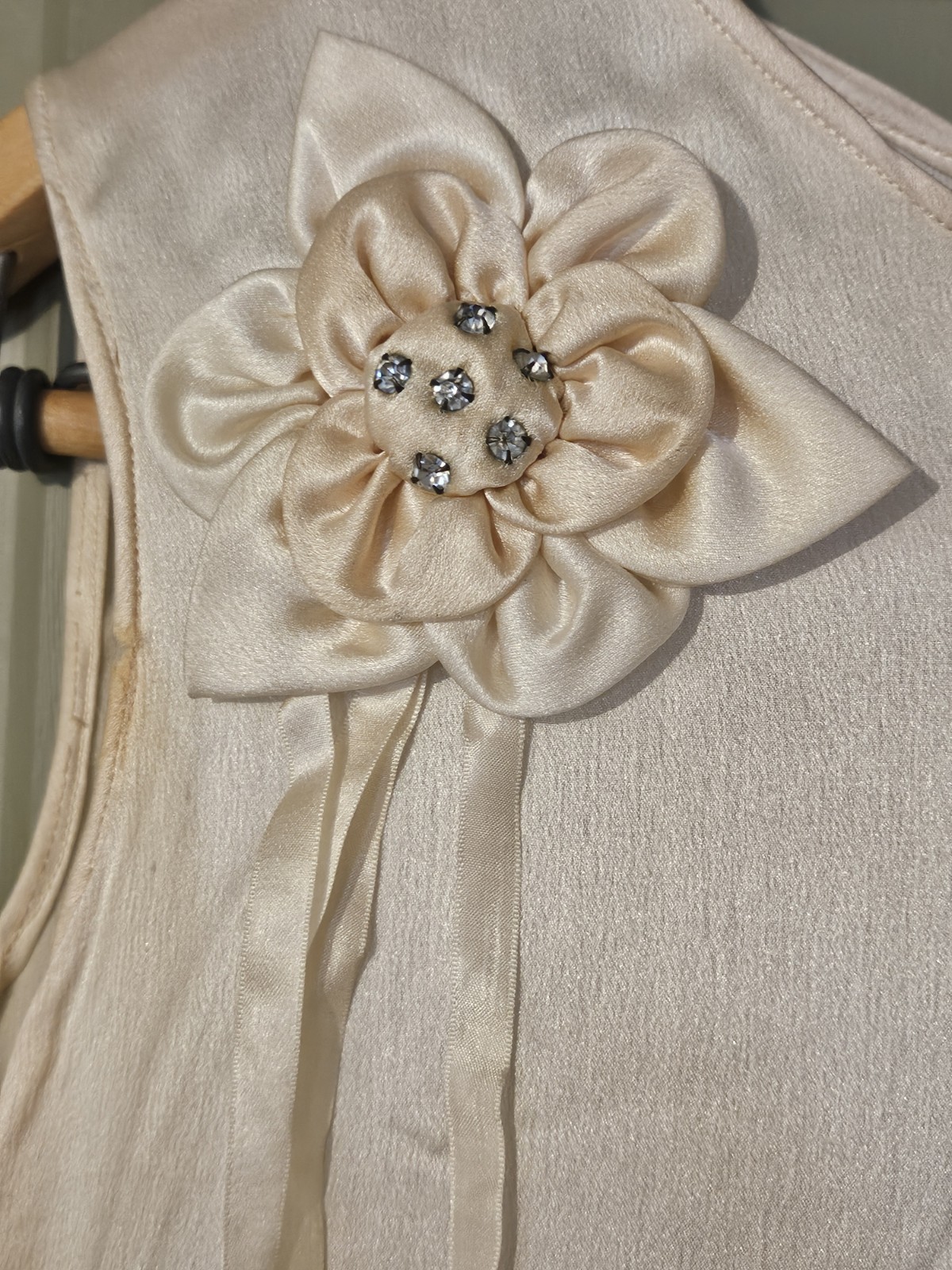 1920s Ivory Satin & Sheer Flapper Party Dress Metallic Beaded sleeveless