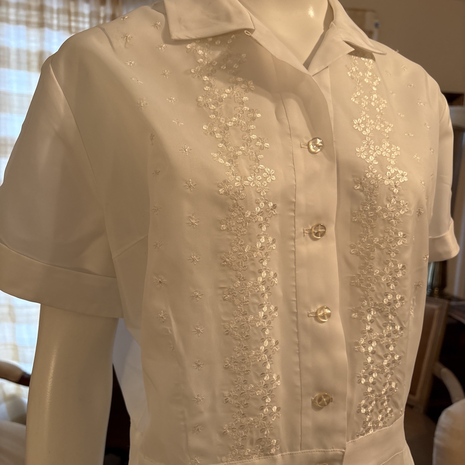 Vintage Nurse Waitress Uniform By Tiffs NY Embroidered Pockets Collar Sz L