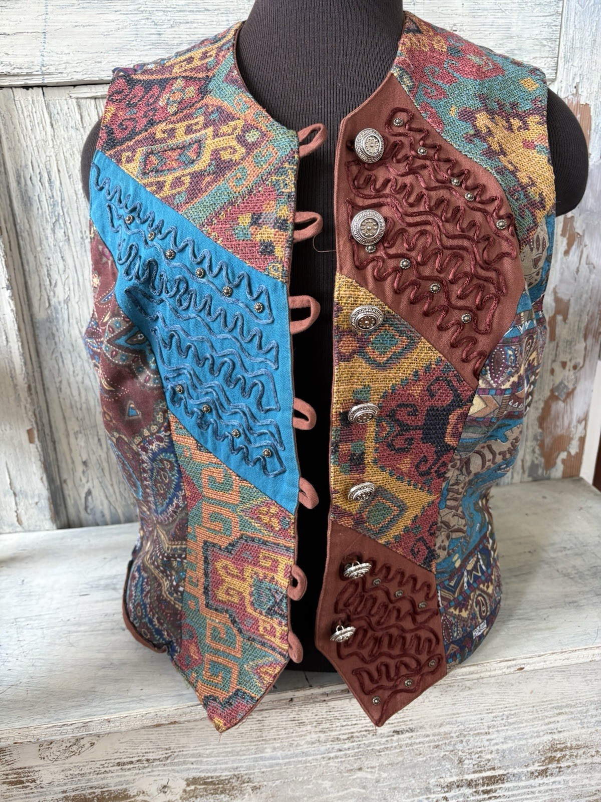 Vintage Howard Wolf Patchwork Western Cottagecore Vest Size 8 Poly/Cotton Blend