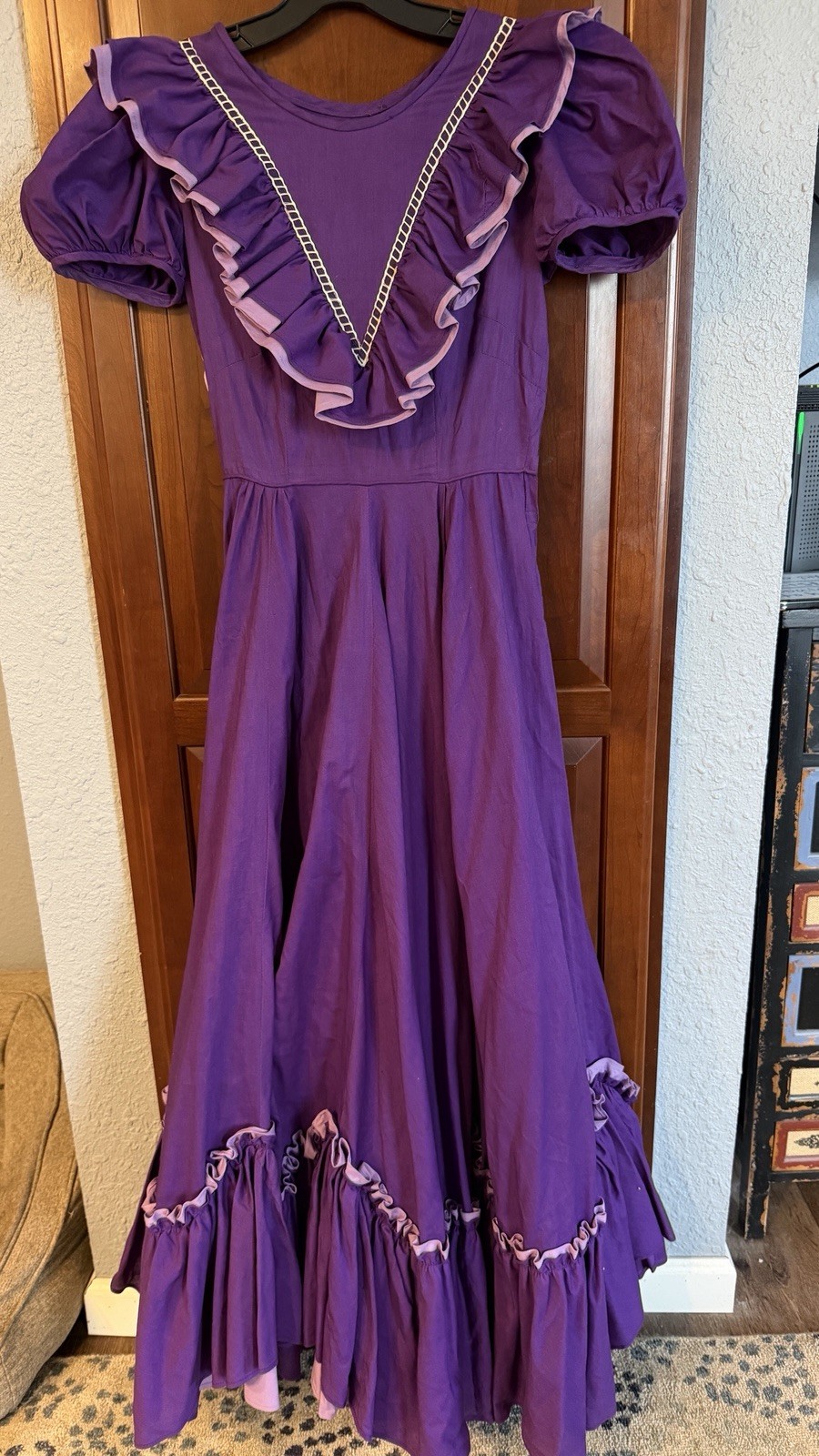 Vintage Partners Please Malco Modes Long Square Dance Dress Purple Ruffles