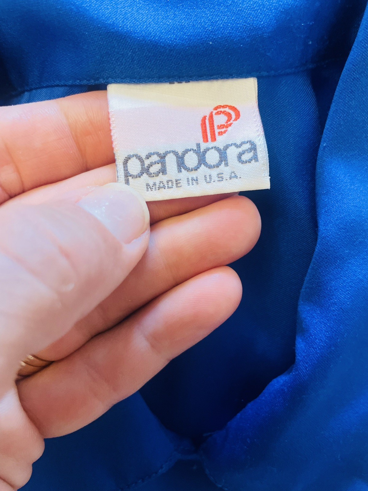 VTG Pandora Royal Blue Button Down Blouse. Size 13/14 (M/L). Minimalist.