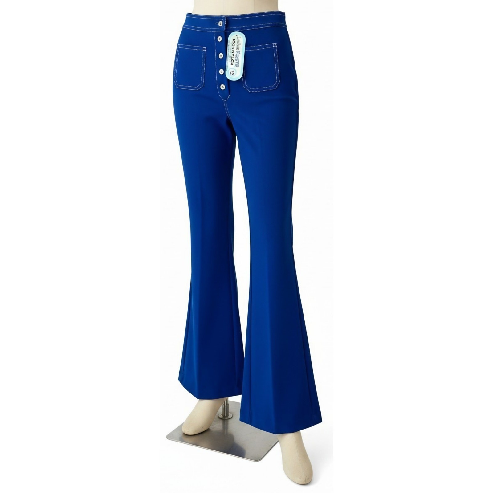 VINTAGE *NEW* 1960&rsquo;s Women&rsquo;s Blue w/White Stitching Flared Stretch Pants Size 12