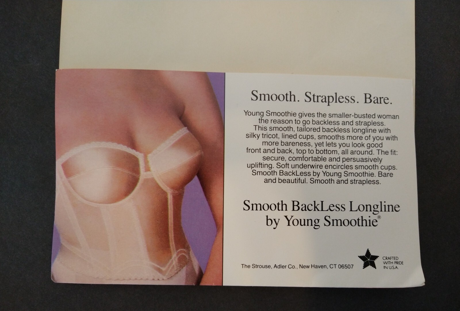 Vintage Young Smoothie NIP Backless Bustier Longline Bra Sz 32A