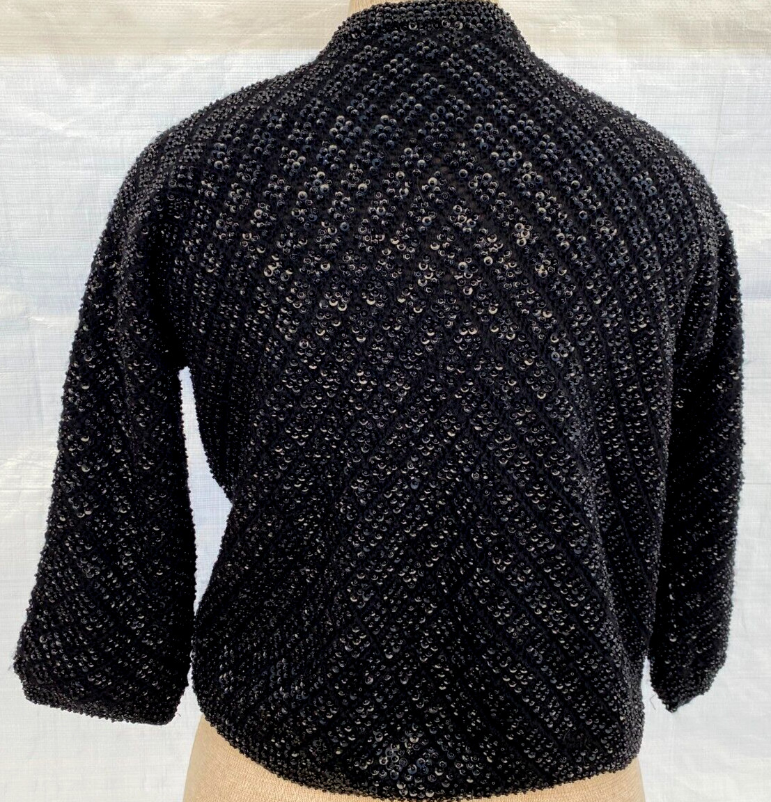 VTG 40s 50s 60s..ROCKABILLY..CROPPED..SEQUIN..BLACK..CARDIGAN..SWEATER..sz S