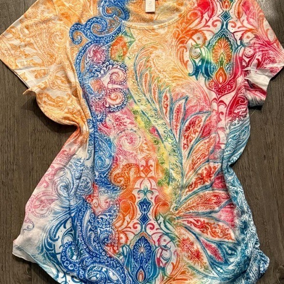 Vintage y2k 2000s Chico&rsquo;s multicoloured feather paisley print top Size: 2