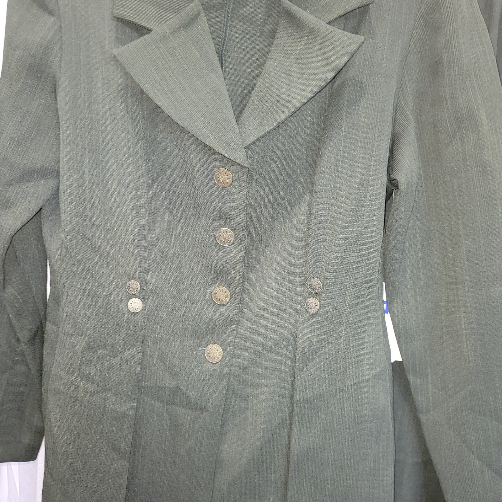 Vintage 90s Women&rsquo;s Olive Green Blazer Pant Suit Set Copper Button By Scarlett M