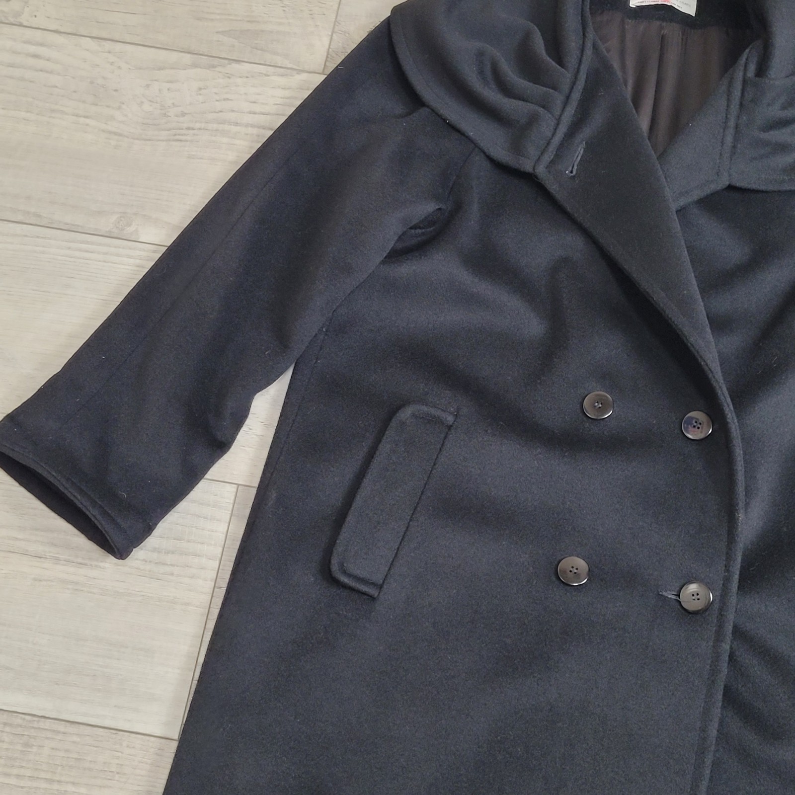 VTG A. Sachs Perlette Wool Overcoat Womens Shawl Collar L/XL Wool Black 80-90&rsquo;s
