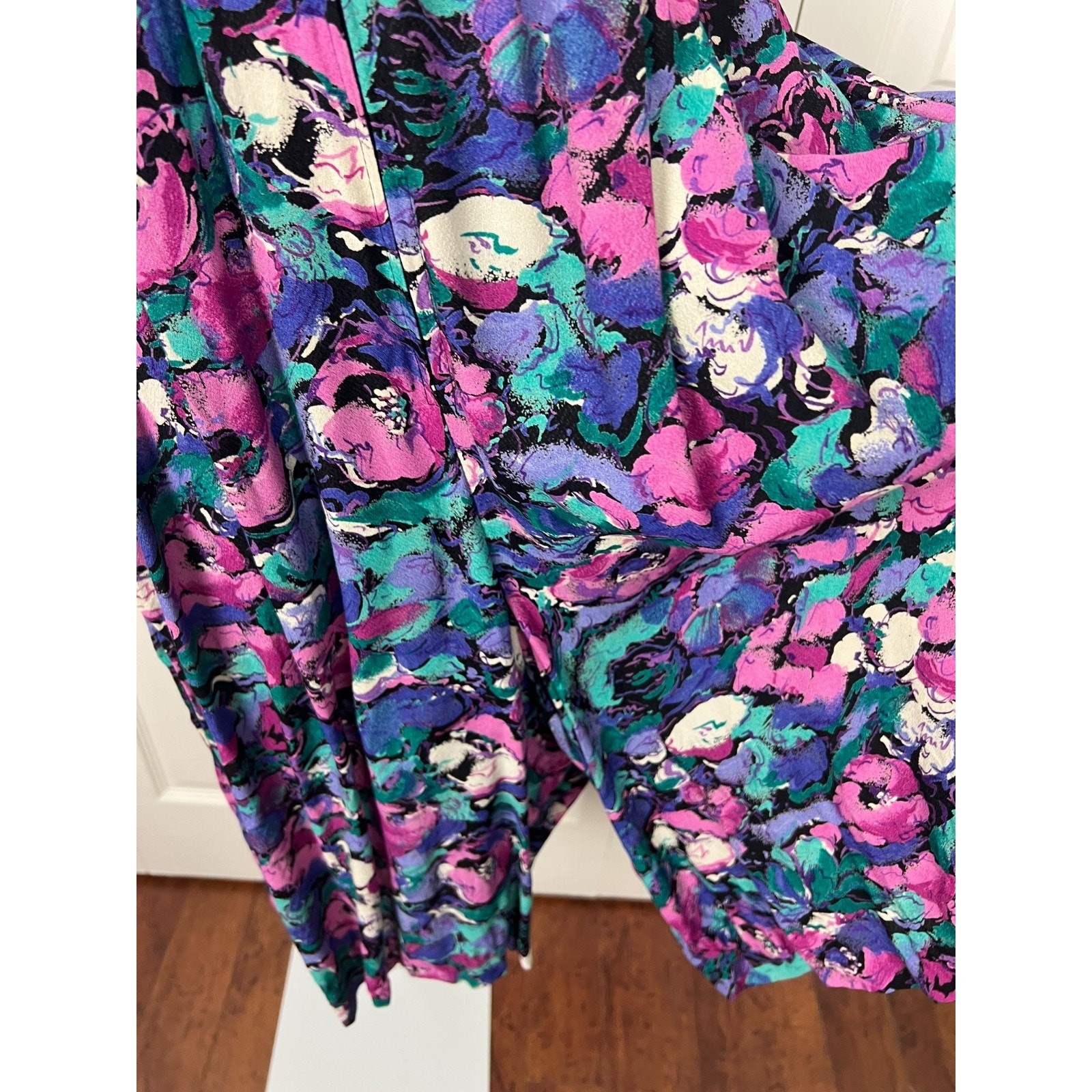 Vintage Floral Culotte Romper Dress Purple Black Secretary Style Medium/12