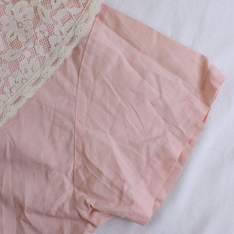 Vintage Handmade Light Pink Button-Up Shirt Lace Collar Women&rsquo;s Size Medium