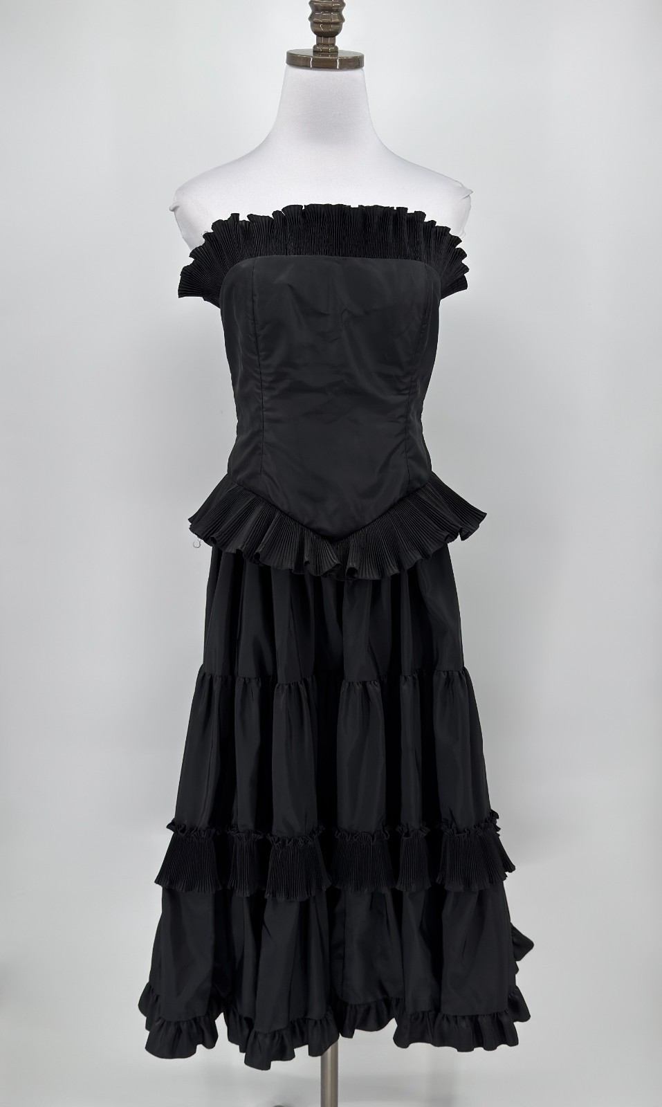 Vintage 1980s CeeGee by Sue Wong Tiered Ruffle Strapless Taffeta Dress Sz 12