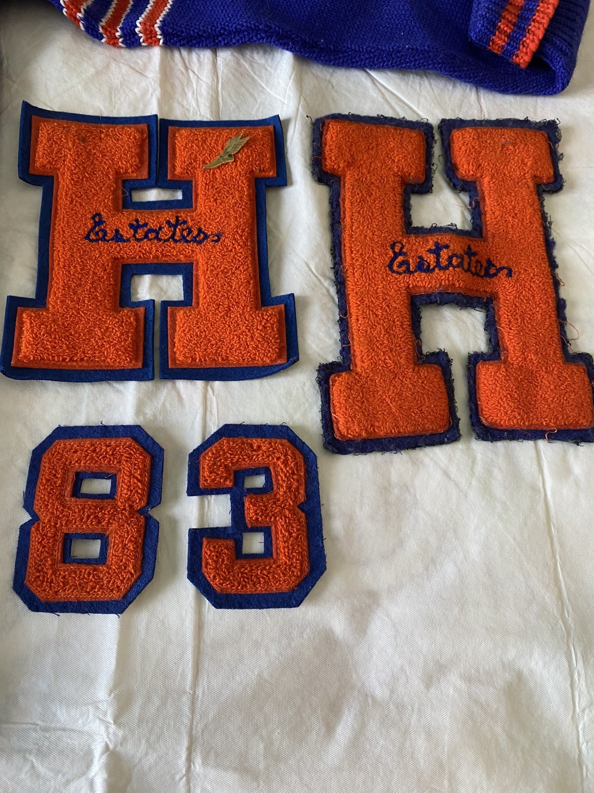 Letter Sweater, blue and orange, 1980s, Hoffman Estates plus letters