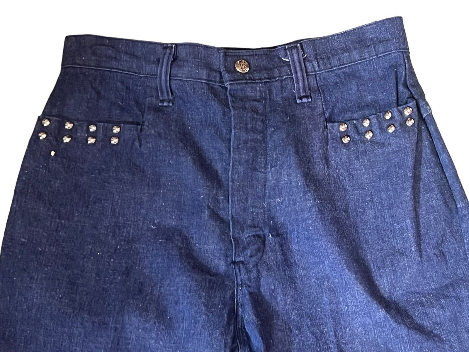 NOS VTG 70s Bell Bottom Jeans 28 High Waist x 31.5 DENIM BLUE Turtle Bax Pants