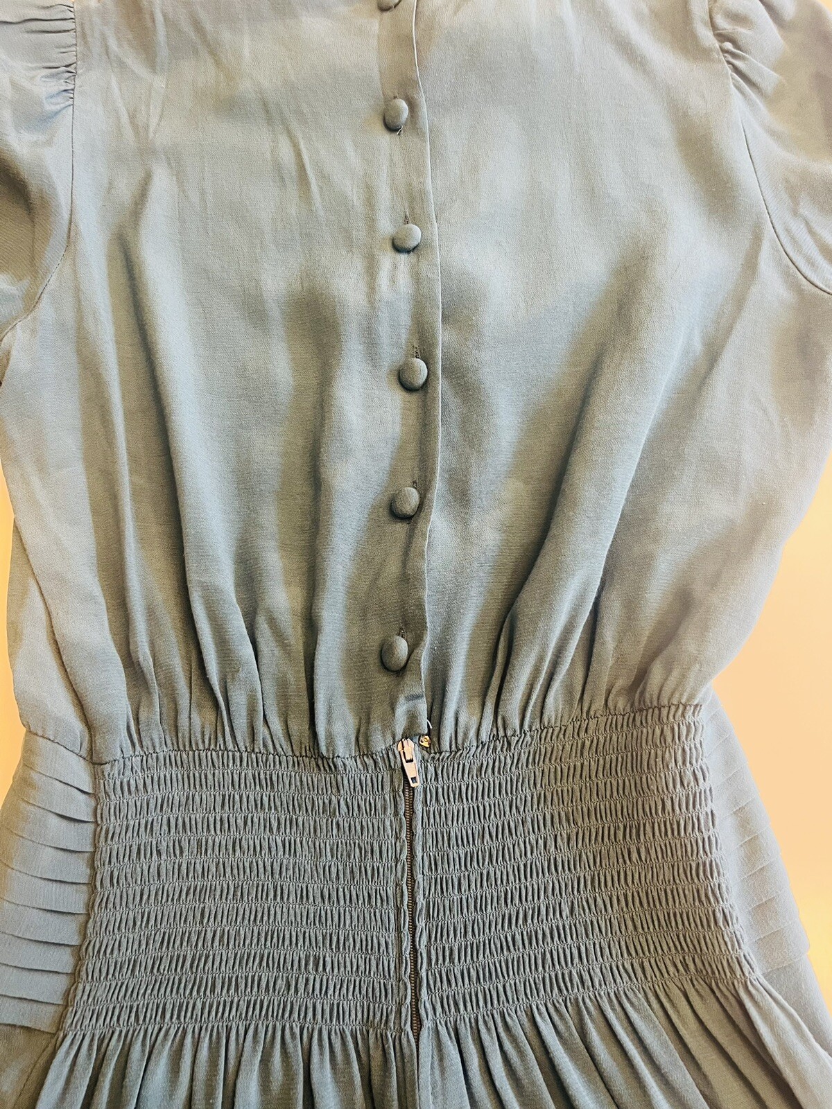 Vintage 80s Does 40s Karin Stevens Rayon Dress Light Blue Pearl Size 8