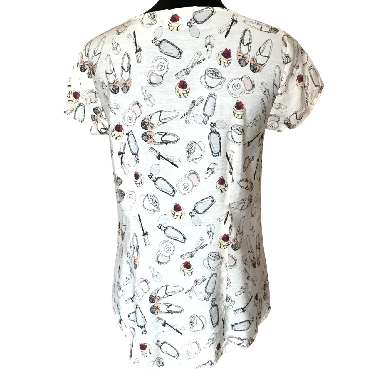 Van Heusen Studio Ruffled Blouse Vintage Top Heels & Coffee Print Women&rsquo;s Sz M
