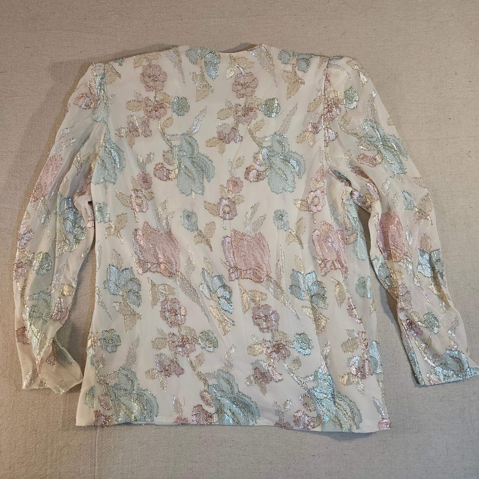 Vintage Patra Metallic Floral Evening Blouse 10 Made USA Shoulder Pads Party