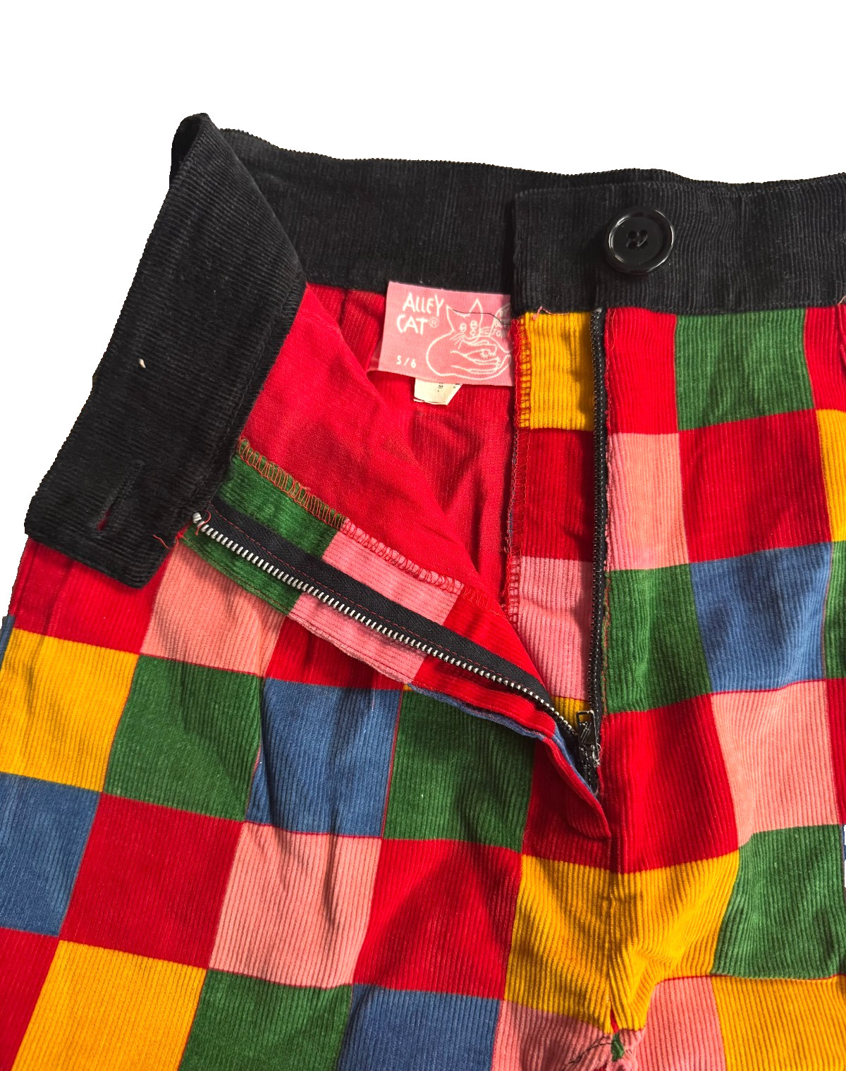 VINTAGE ALLEY CAT BY BETSEY JOHNSON CAPRIS CORDUROY RAINBOW PATCHWORK SIZE 5/6