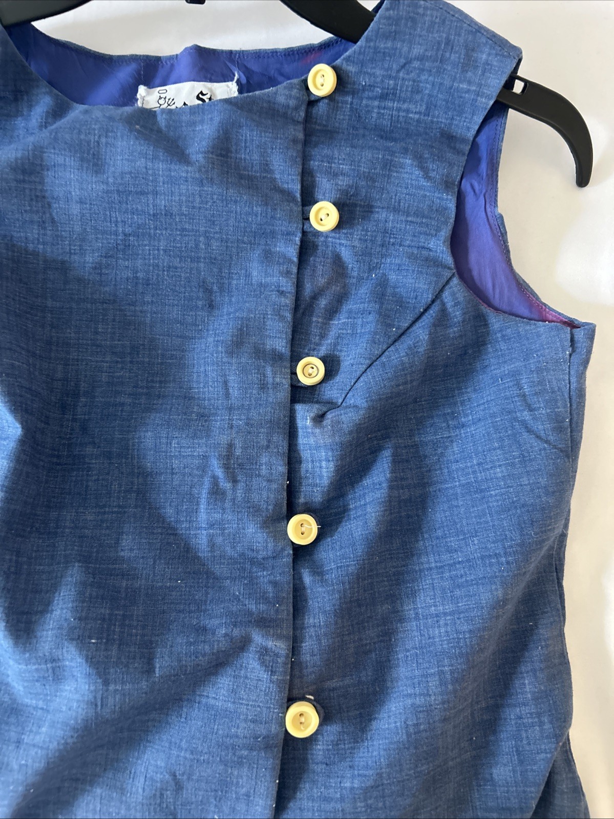 Vintage 1960 St. Roque Chambray Button Up Drop Waist Mini Shift Dress Size-S