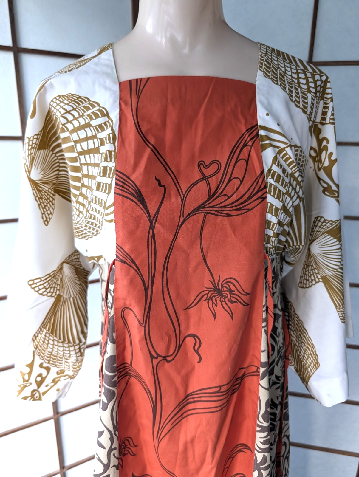 Vintage1970s Tiki Togs Suva Fiji Hawaiian Maxi Dress Caftan M Kimono Sleeves
