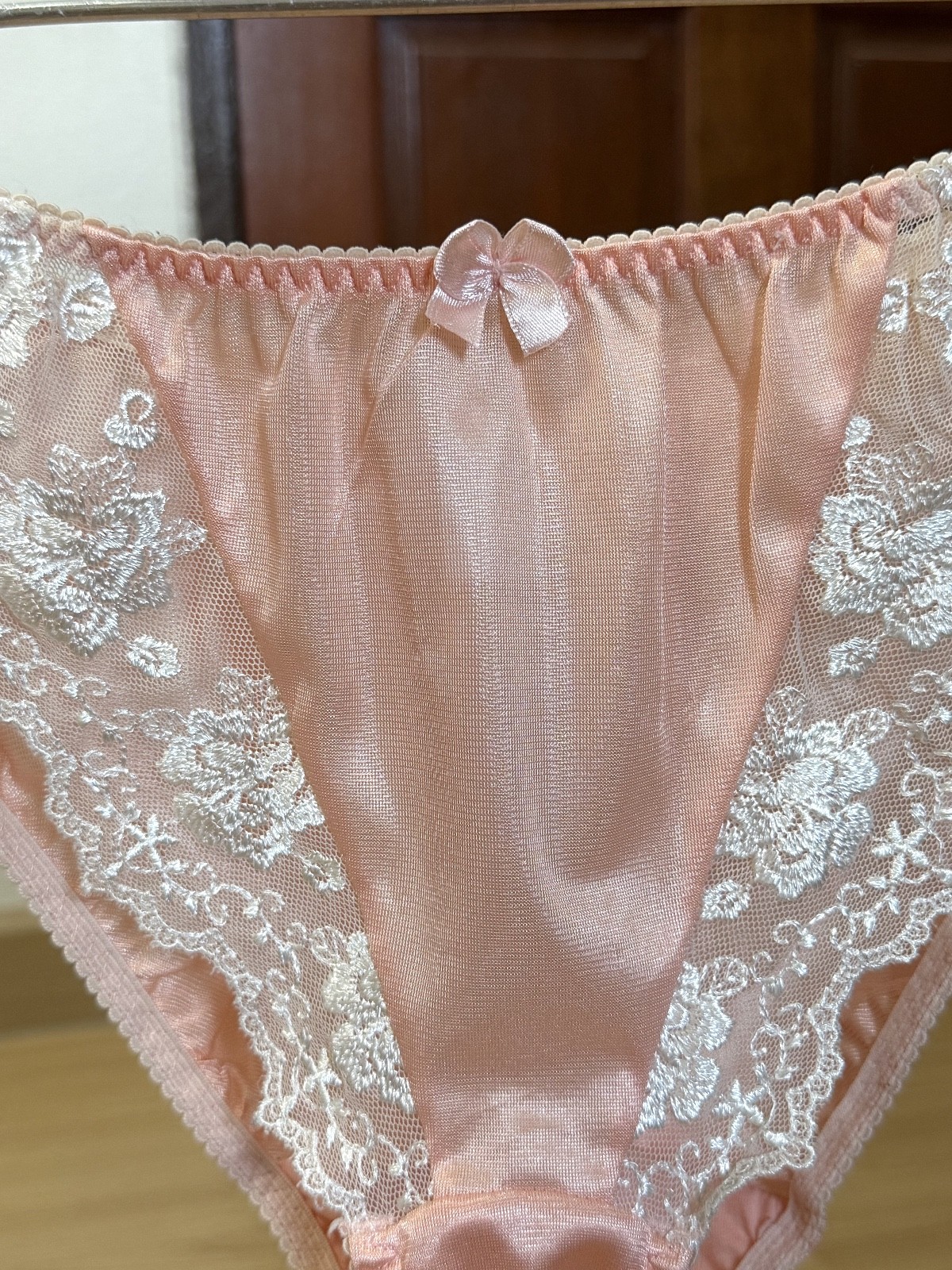 Vintage Silky Slippery Polyester Panty Sheer Nylon White Lace Bikini Brief Sz.6M