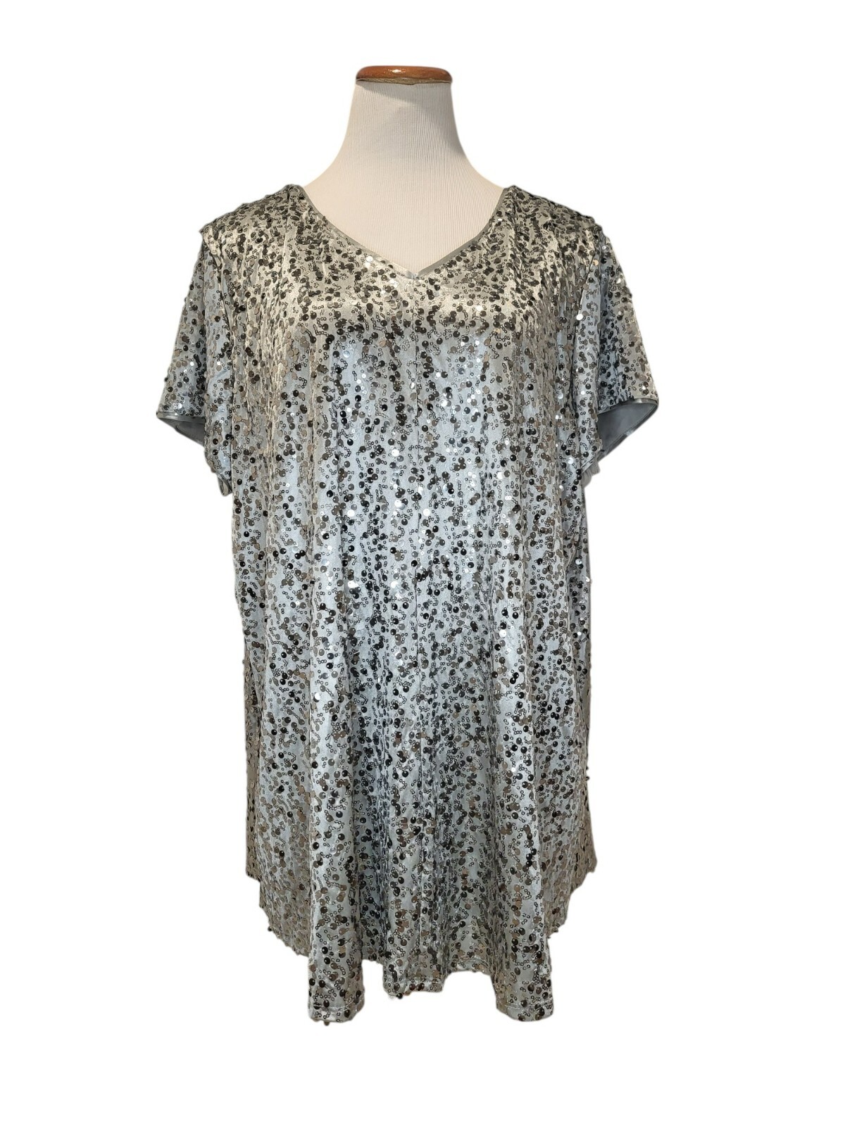Vintage Roaman&rsquo;s Silver Sequin Sparkle Disco Glitter Glam Blouse Top Shirt 22W