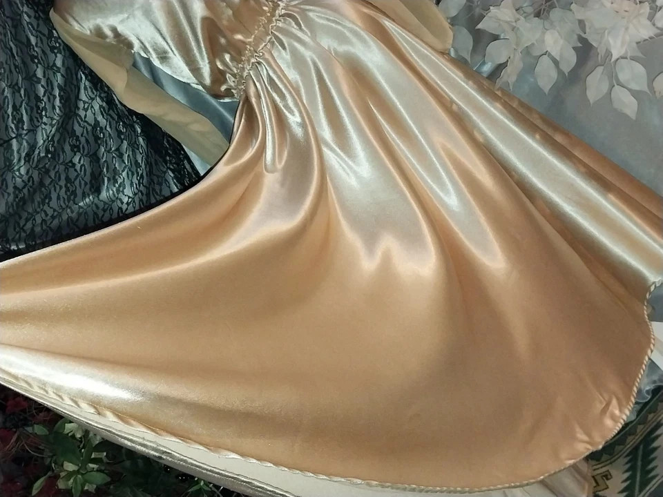 VTG REAL SATIN GOLD LAME 400&Prime; SWEEP 40S STYLE Wedding EVENING MAXI GLAM Dress 38