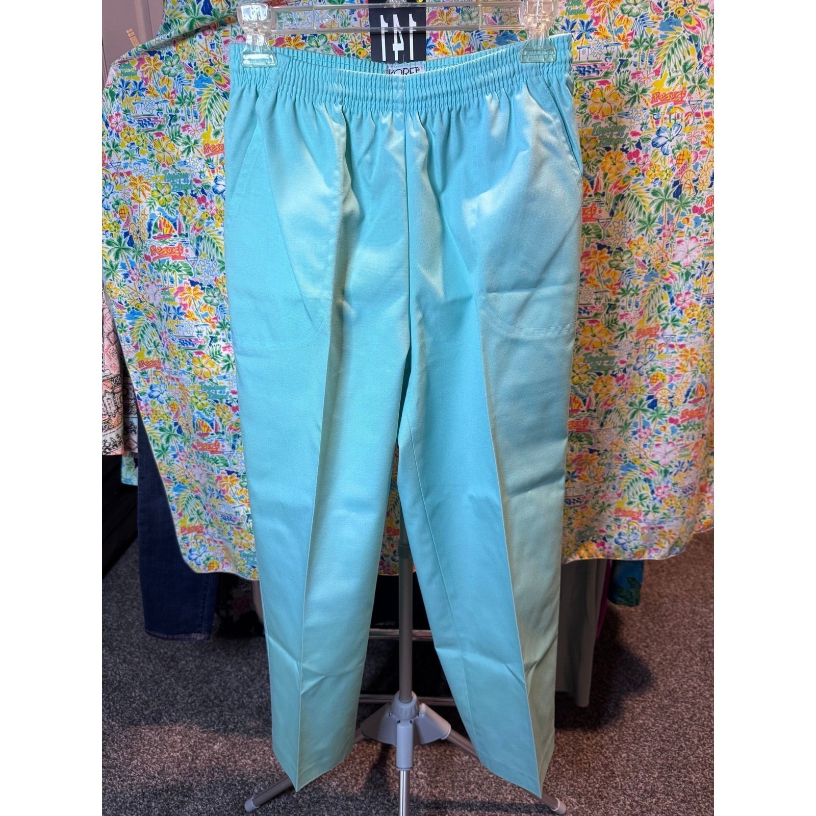 141 Vintage Koret Francisca Petites Light Blue Elastic Waist Tapered Pants 10P