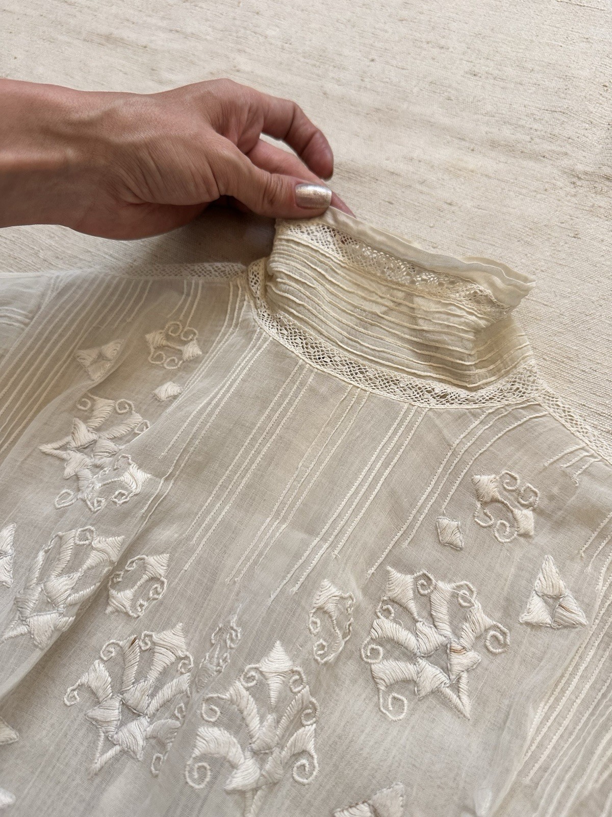 Victorian Edwardian Antique White Cotton Blouse Handmade Women’s XXS