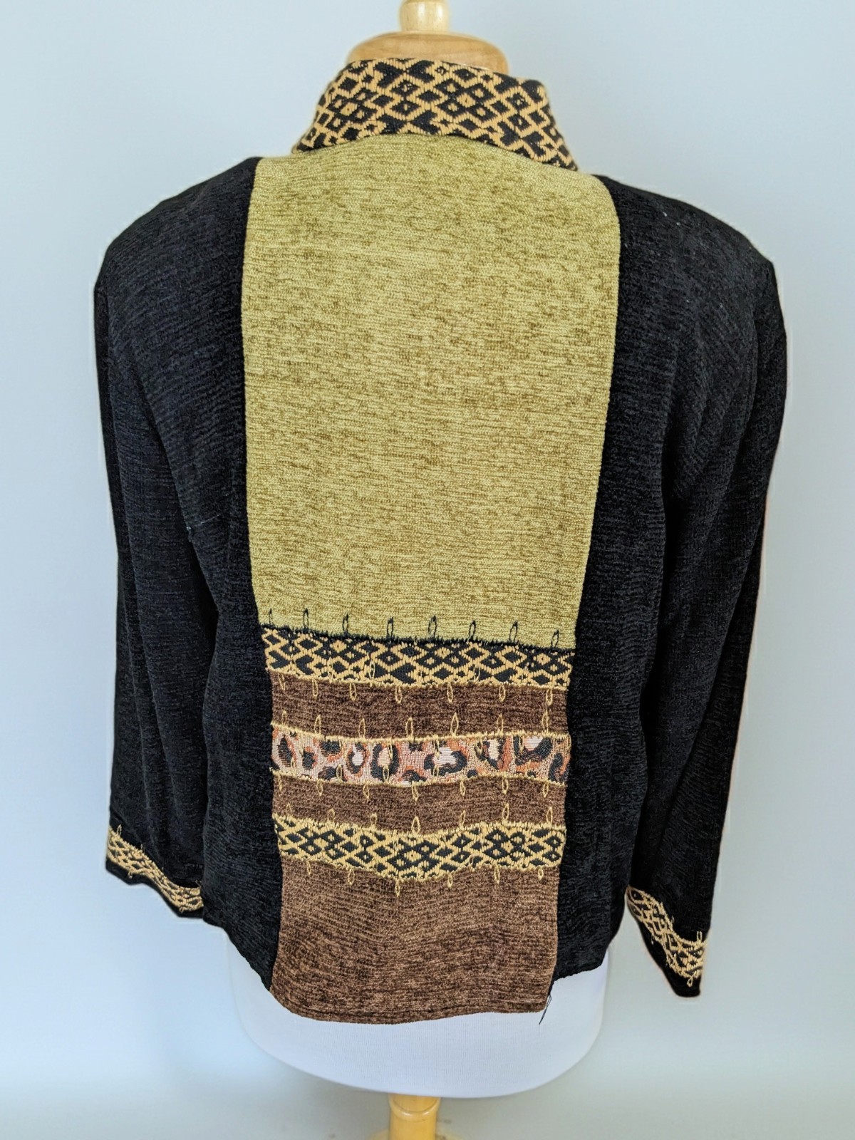 Vintage 90s Allure Art to Wear Patchwork Blazer Jacket Bohemian Artsy Rayon Coat