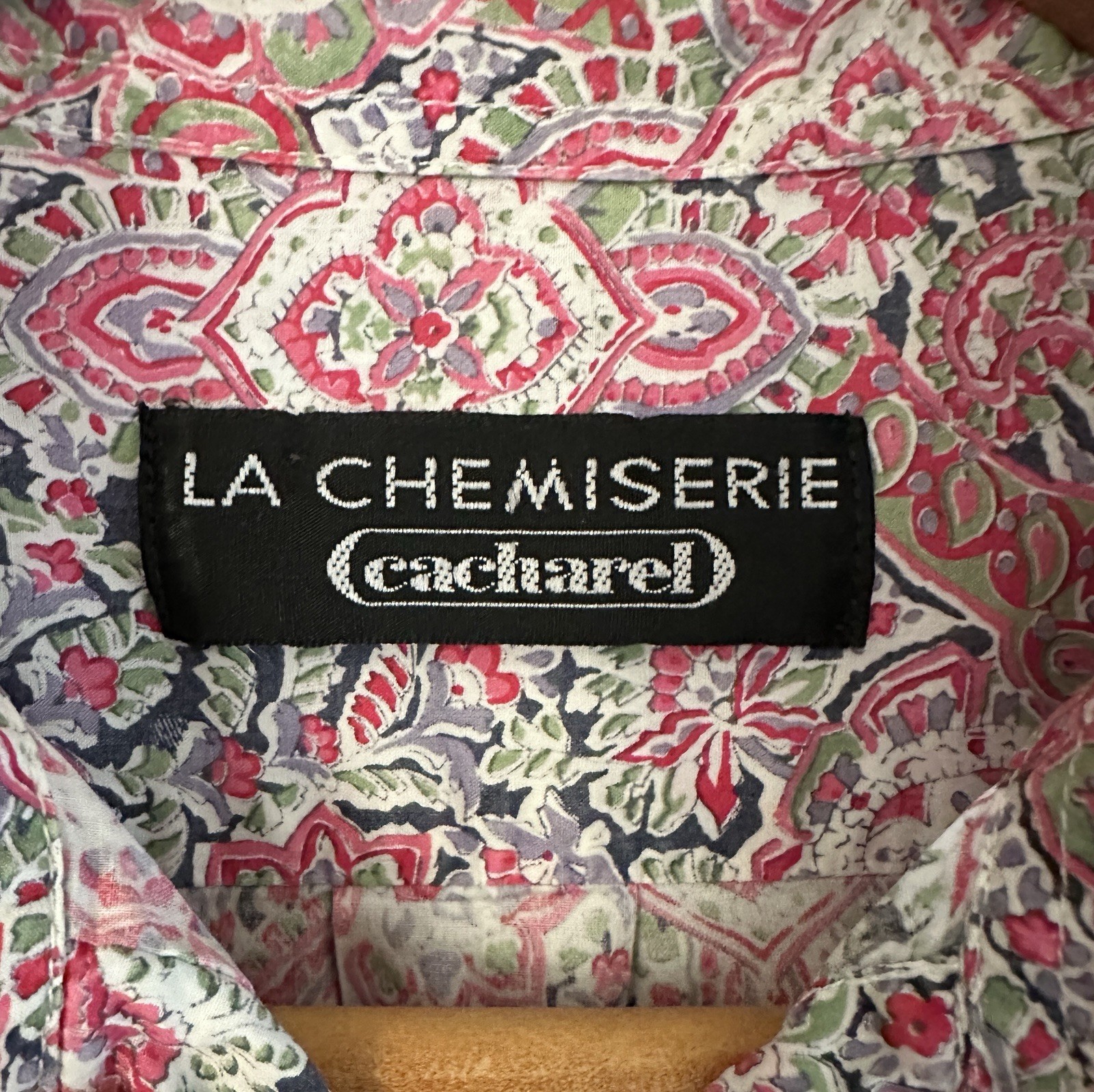 VTG Cacharel SzM Cotton Pink Floral Paisley Shirt La Chemiserie France 80s
