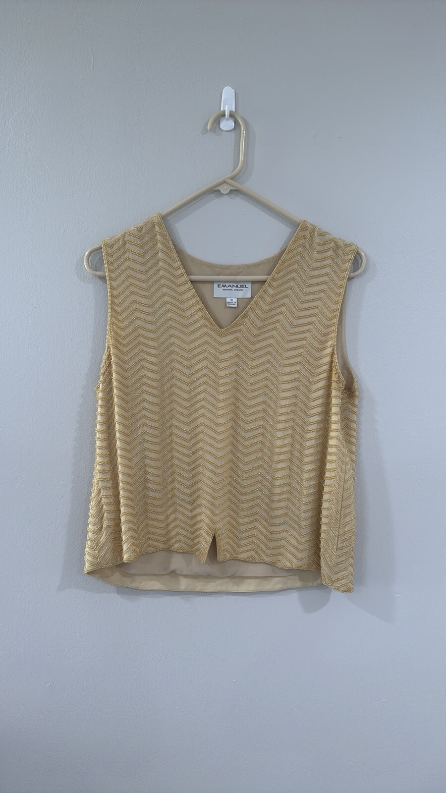 Emanuel Ungaro Vintage 100% Silk Gold Beaded Blouse Sz Medium