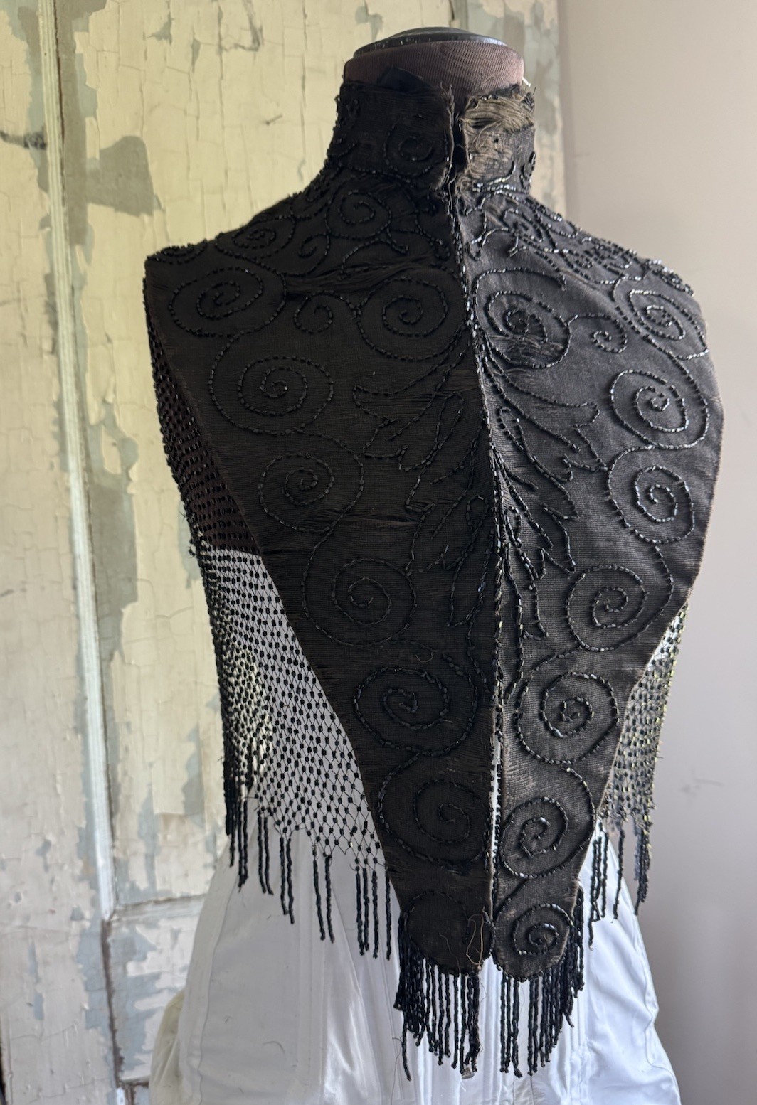 Black Beaded Victorian Capelet 21” Authentic Antique 1800s Great Display Gothic