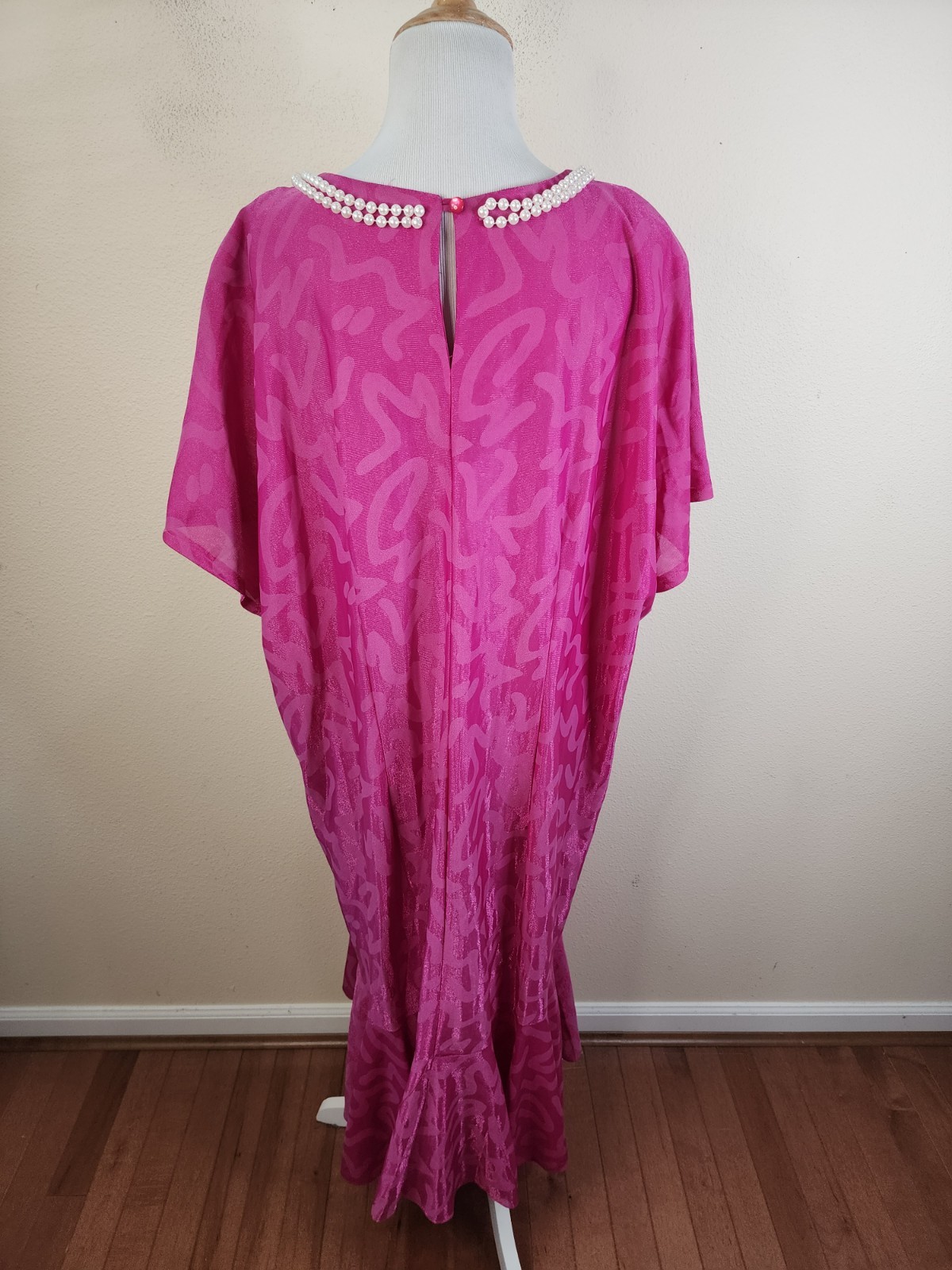 Risa Ann Vintage Midi Shift Dress Shift Size 24.5 Attached Necklace Magenta