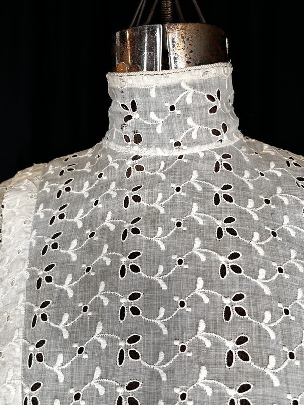 antique blouse white eyelet Victorian Edwardian bust 34 high neck original 1880
