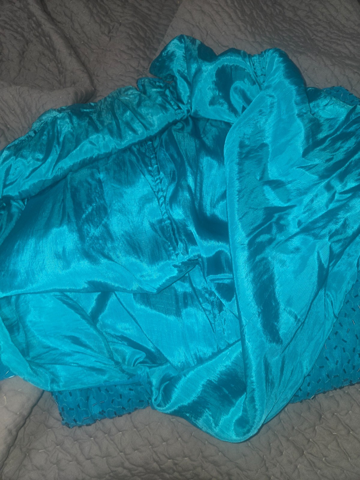 Vintage VINNIE Long Green, Teal, Silk Beaded Dress size XL