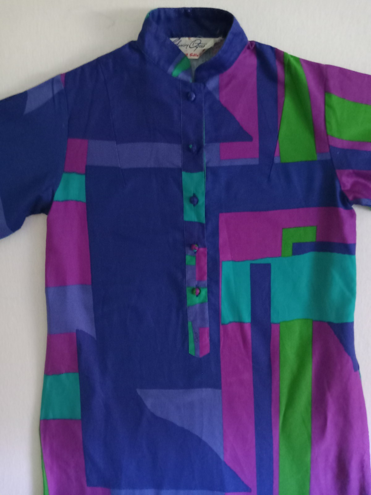 Vintage 70s Catherine Ogust Penthouse Dress. Geometric Cotton Tunic. Very good!