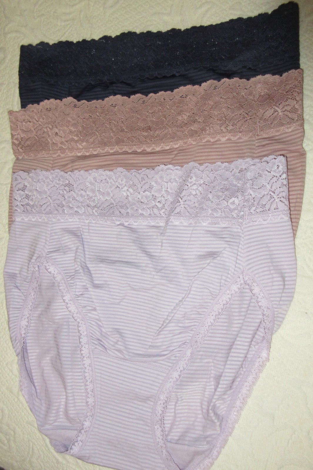 3 PR VANITY FAIR 13135 nylon stretch LACE LIGHT LUXE HI LEG panties 6/M