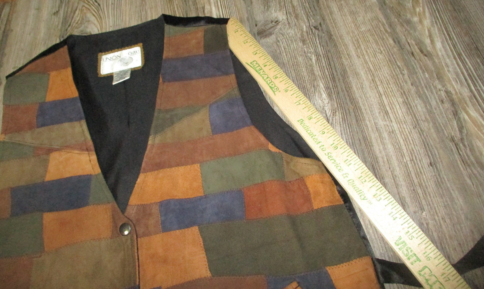 Union Khaki Vintage Suede Leather Patchwork Vest size Large Fairy Grunge 80s 90s