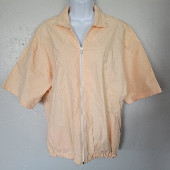 GM Parts Vintage Large Peach Zip Up Shirt Jacket Short Sleeve Utility Oversized