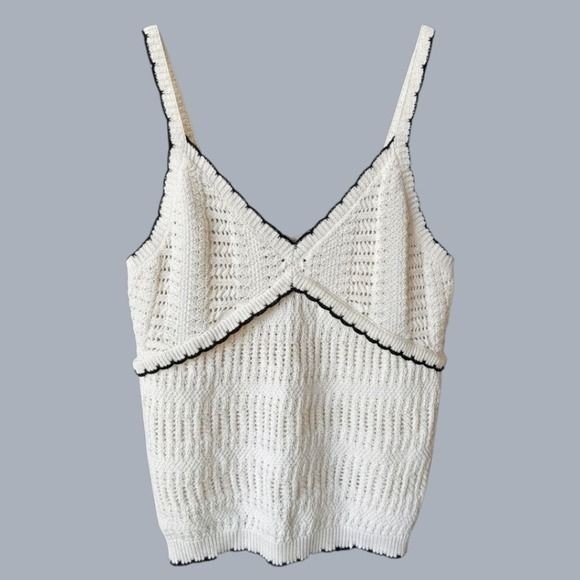 Boho Romance, Cottagecore Vintage Crochet Democracy Tipped Sweater Tank Sz Large