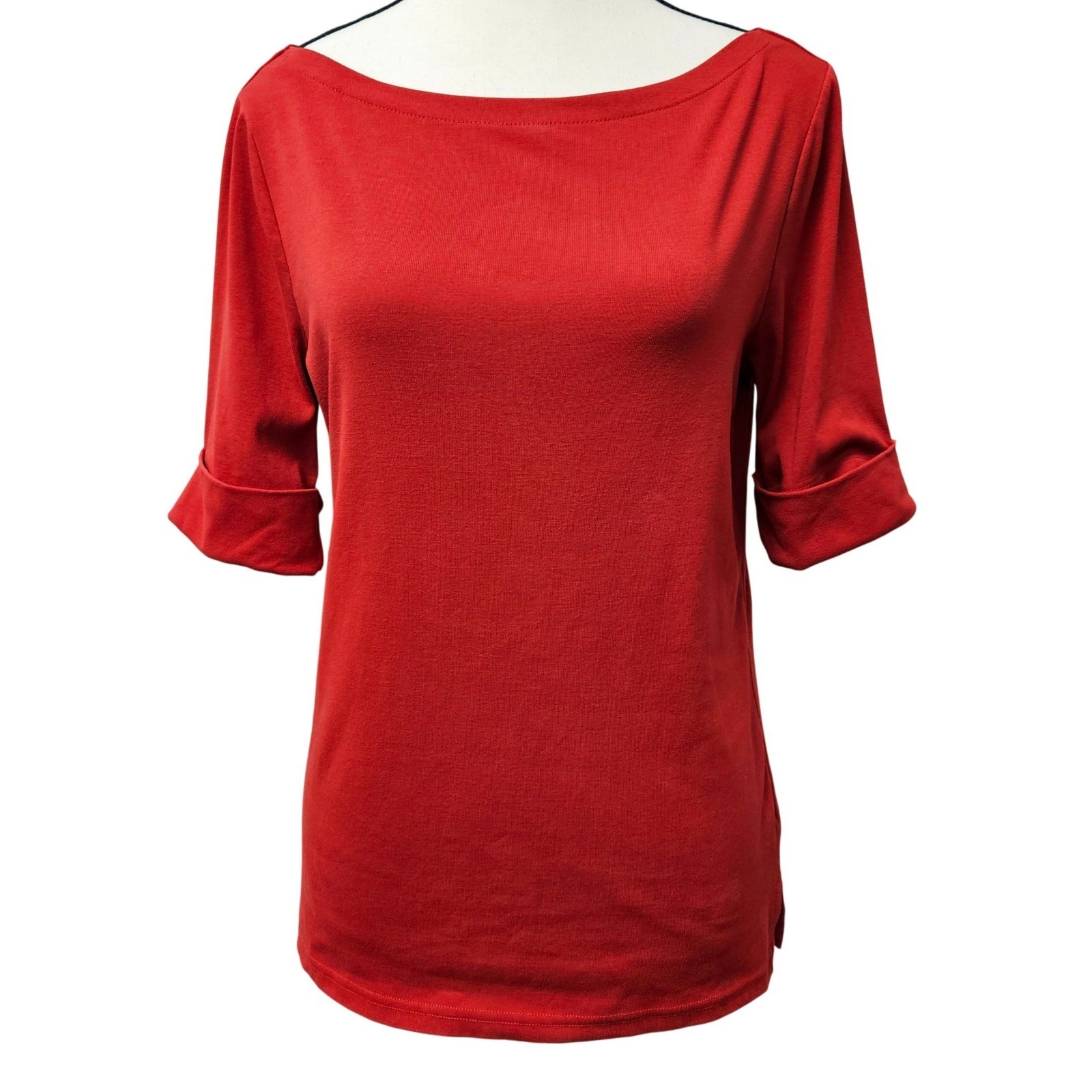 VTG Lauren Ralph Lauren Green Label Red Boatneck Top L Y2K Preppy Core Bateau