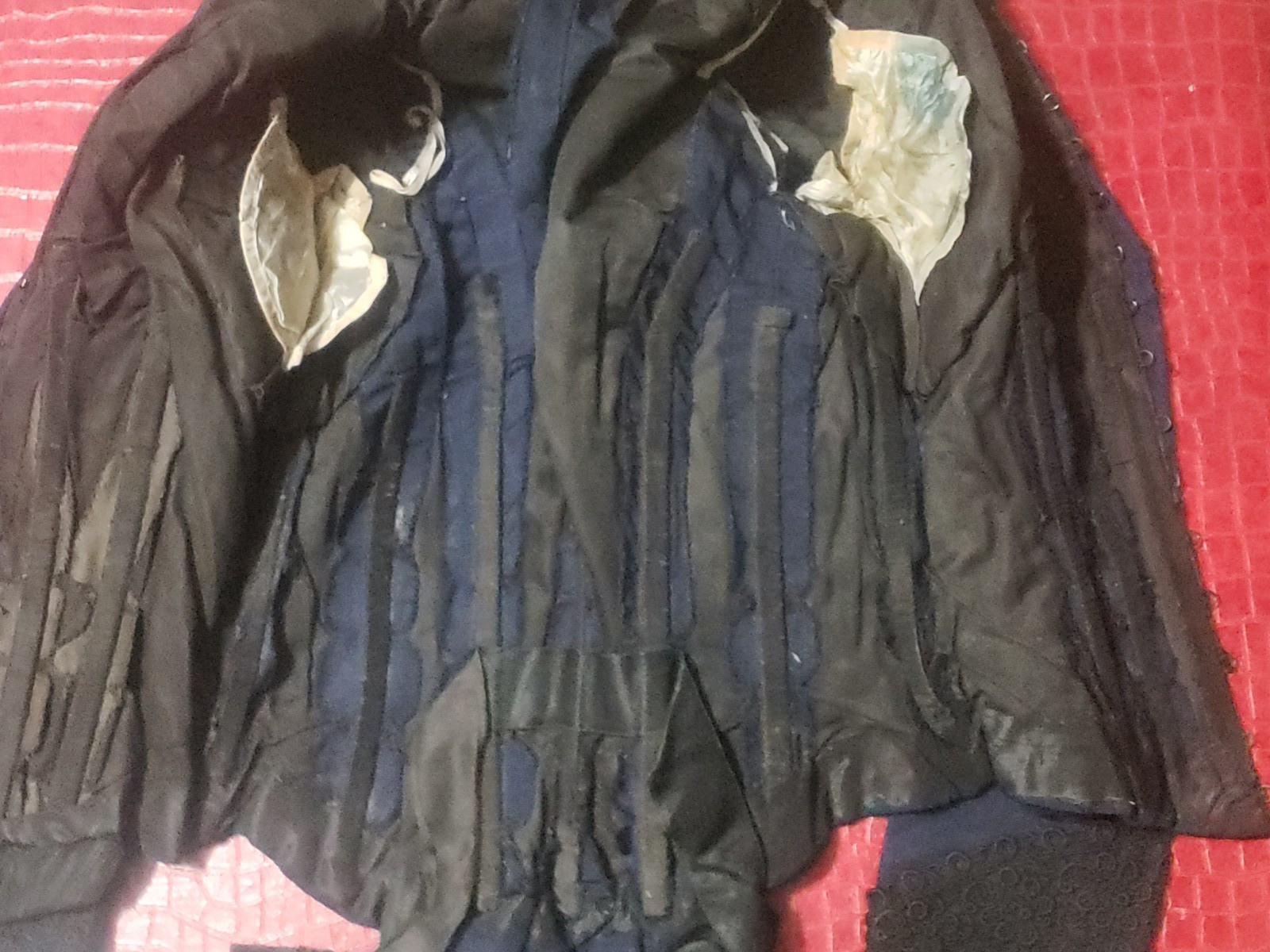 Authentic Antique 1870&rsquo;s Victorian Blue w Black Lace Jacket Bodice Boned Small