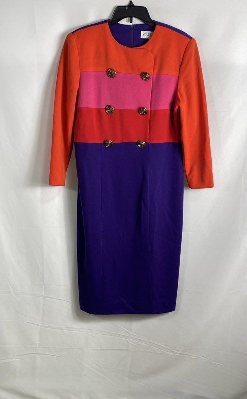 Vintage 90s Carelle Women&rsquo;s Colorblock Sheath Dress Red Pink Purple